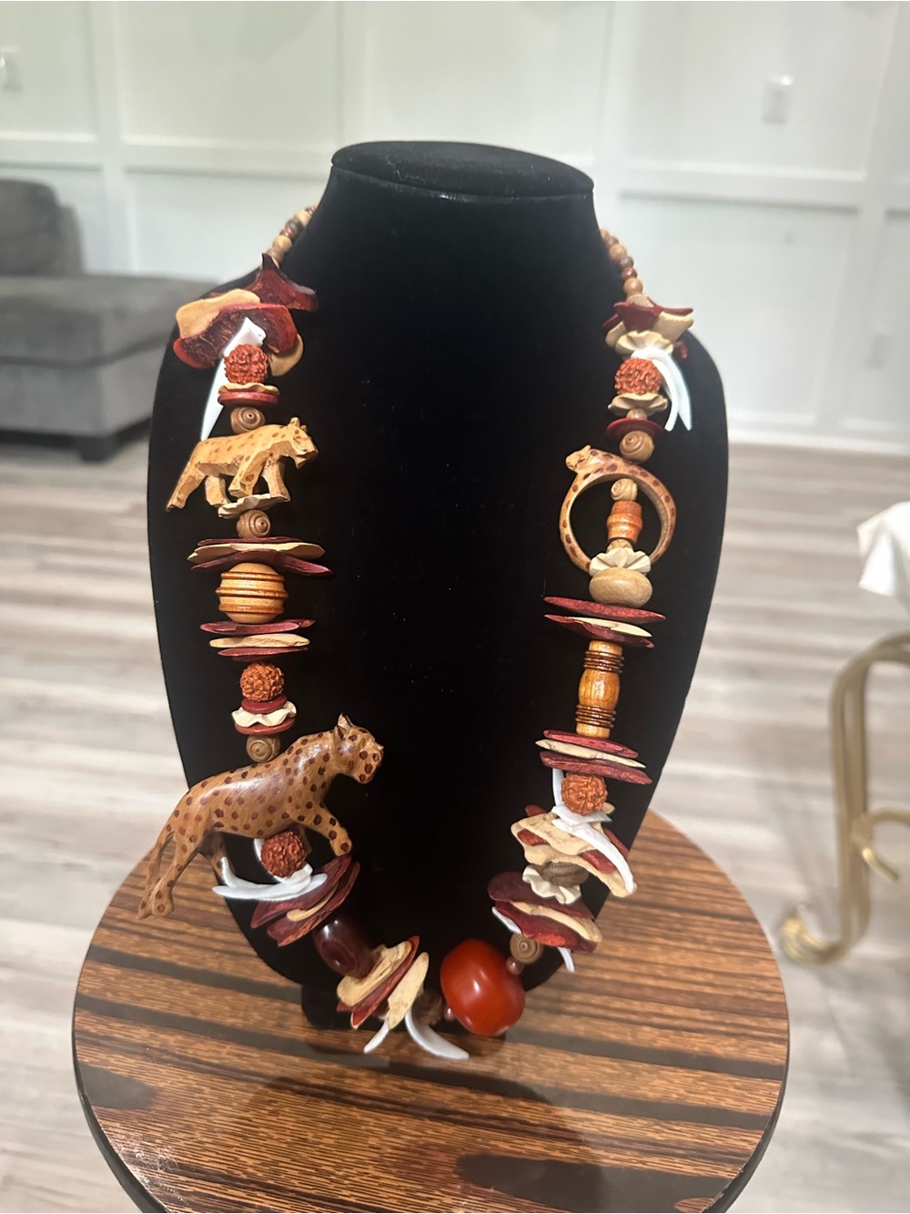 Handcrafted Brown and Tan Safari Beaded Statement Necklace